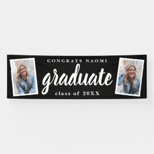 Moderne Script 2 Foto Graduation Party Banner