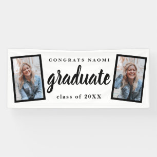 Moderne Script 2 Foto Graduation Party Banner