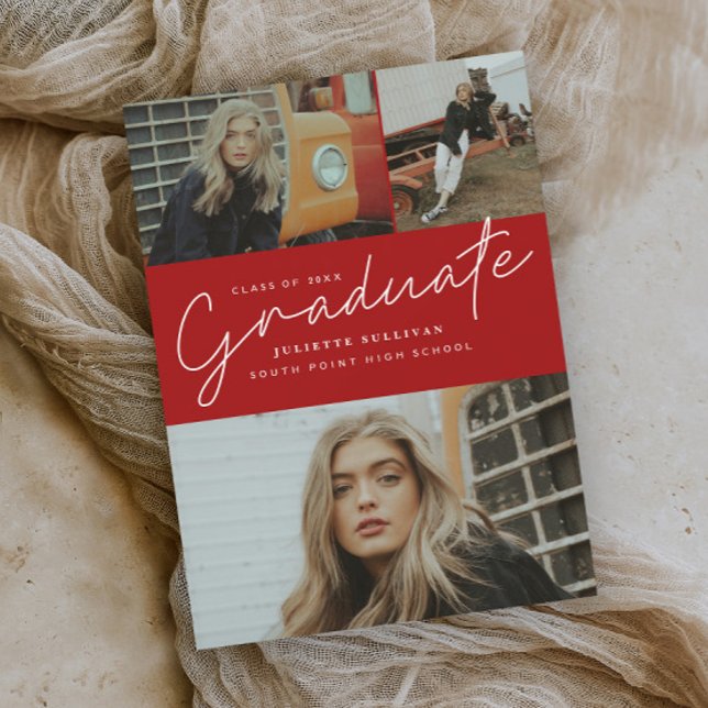 Moderne Script 3 Foto Collage Graduation Party Einladung (Von Creator hochgeladen)