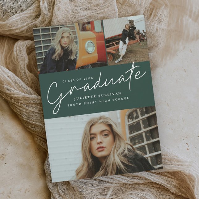 Moderne Script 3 Foto Collage Graduation Party Einladung (Von Creator hochgeladen)