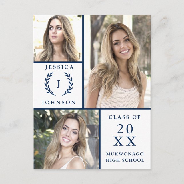 Moderne Script 3 FOTO Graduation Party Einladung Postkarte (Vorderseite)