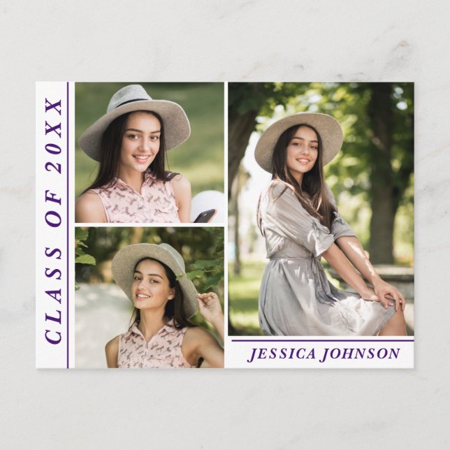 Moderne Script 3 FOTO Graduation Party Einladung Postkarte (Vorderseite)