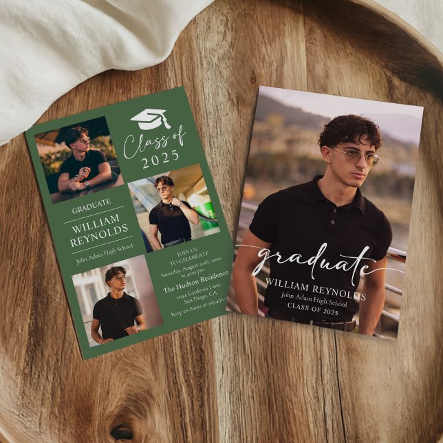 Moderne Script 4 Foto Collage Graduation Party Einladung (Von Creator hochgeladen)