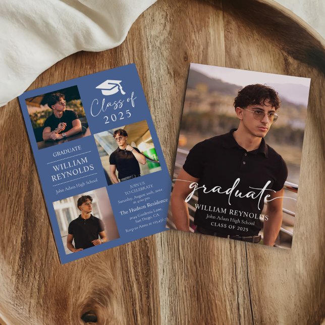 Moderne Script 4 Foto Collage Graduation Party Einladung (Von Creator hochgeladen)