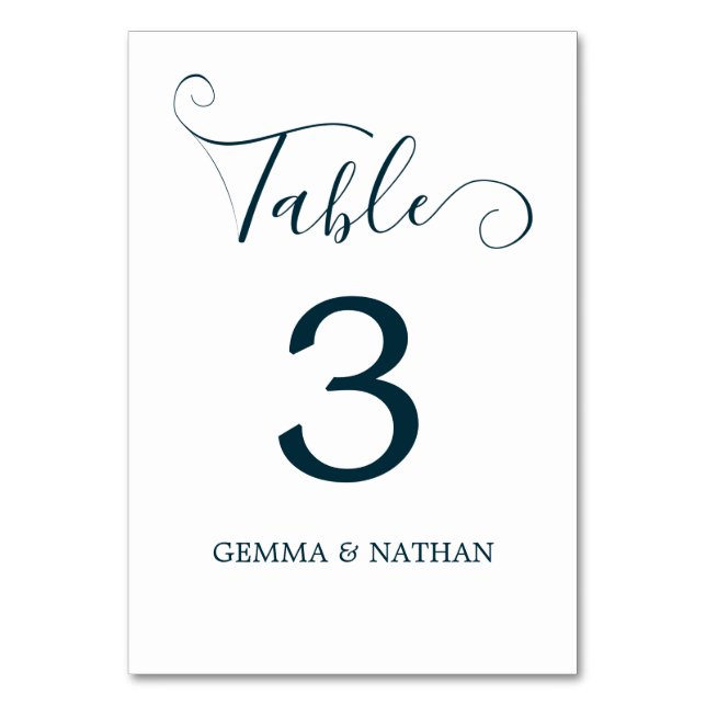 Moderne Script Aquamarin Wedding Tischnummer Card (Vorderseite)