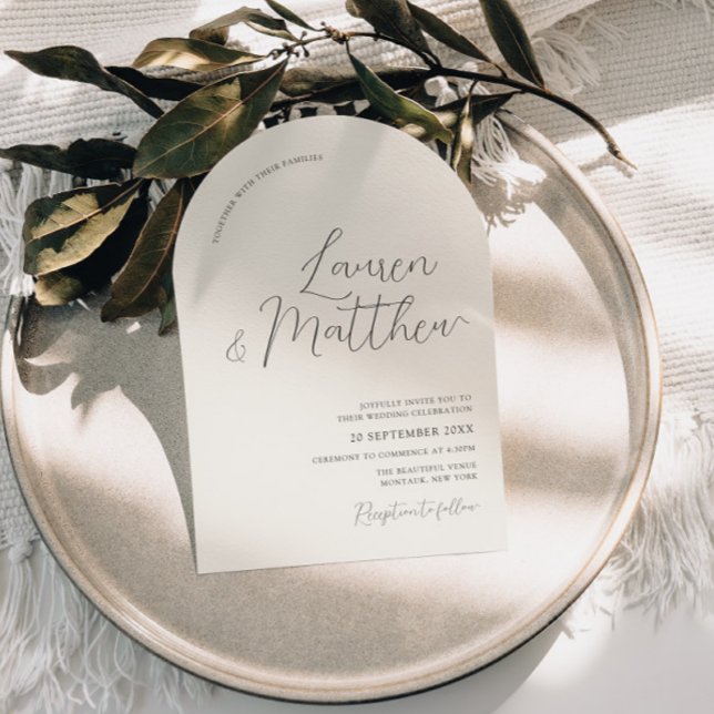 Moderne Script Arch Ecru Hochzeitseinladung Einladung (Von Creator hochgeladen)