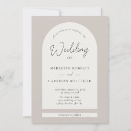 Moderne Script Arch Frame Taupe Ecru Wedding Einladung