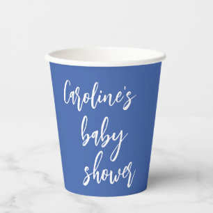 Moderne Script Baby Dusche Custom French Blue Pappbecher