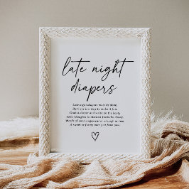 Moderne Script Baby Dusche Spate Night Diapers sig Poster