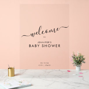Moderne Script Baby Dusche Willkommen Schwarz Acrylschild