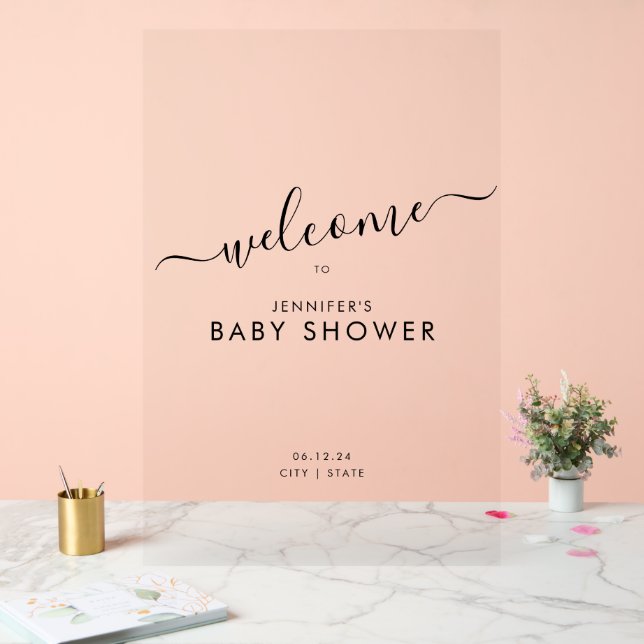 Moderne Script Baby Dusche Willkommen Schwarz Acrylschild (Hochzeit)