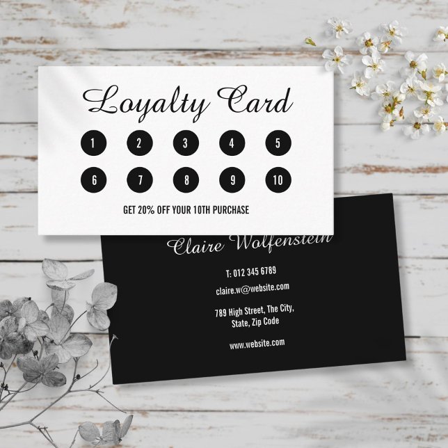 Moderne Script Black and White Loyalty Card Treuekarte (Modern Script Black and White Loyalty Card)