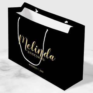 Moderne Script Black&Gold Personalisierte Bridesma Große Geschenktüte