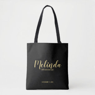 Moderne Script Black&Gold Personalisierte Bridesma Tasche