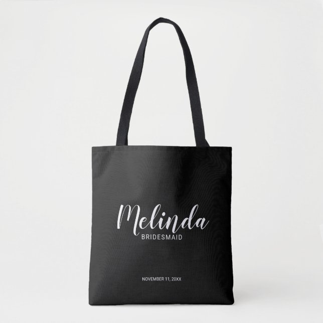 Moderne Script Black Personalisiert Bridesmaiers Tasche (Vorderseite)