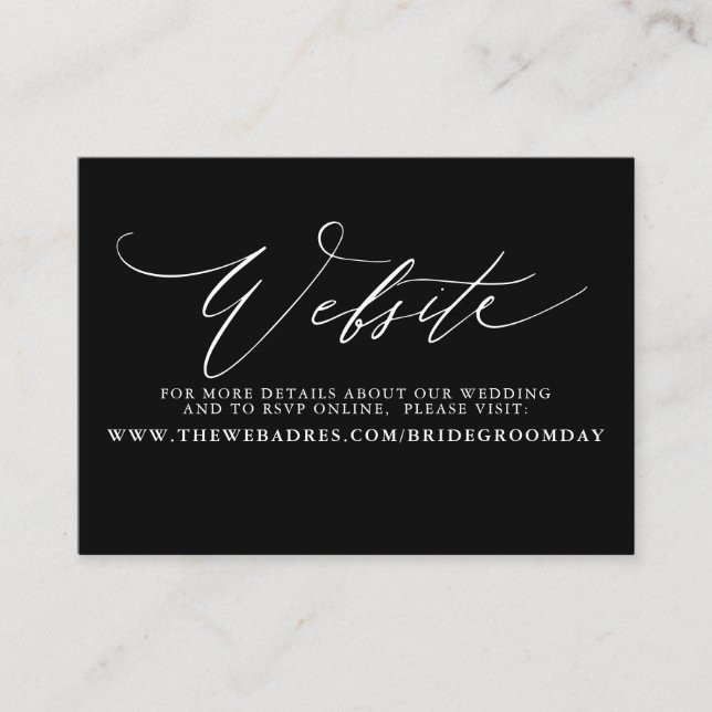 Moderne Script Black Wedding Website Card Visitenkarte (Vorderseite)