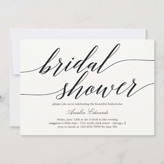 Moderne Script Bridal Dusche Einladung (Vorderseite)