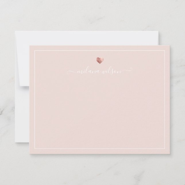 Moderne Script Calligrafy Rose Gold Herznotenwagen Mitteilungskarte (Vorderseite)