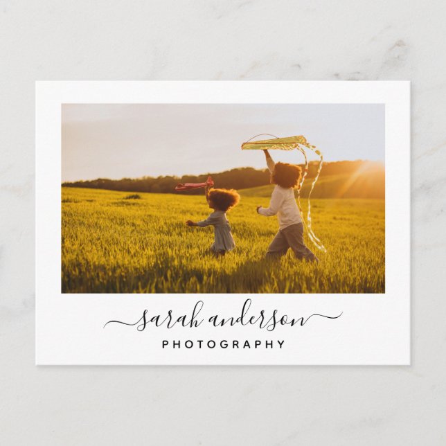Moderne Script Calligraphy Foto Business Card Postkarte (Vorderseite)