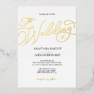 Moderne Script Calligraphy Luxury Wedding Real Gol Folieneinladung