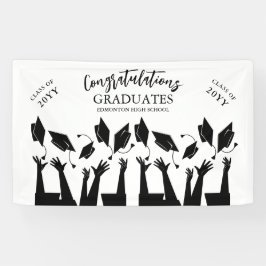 Moderne Script Cap Toss White Graduation Party Banner