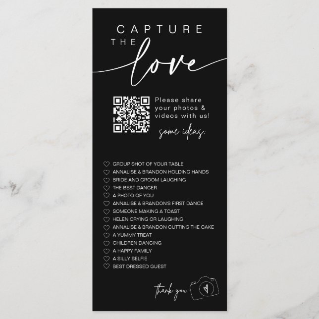 Moderne Script Capture Die Liebe QR CODE Card Menükarte (Vorderseite)