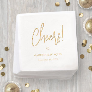 Moderne Script Cheers & Chic Simple Heart Wedding Servietten Mit Folie