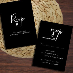Moderne Script Chic Black and White Wedding RSVP Karte