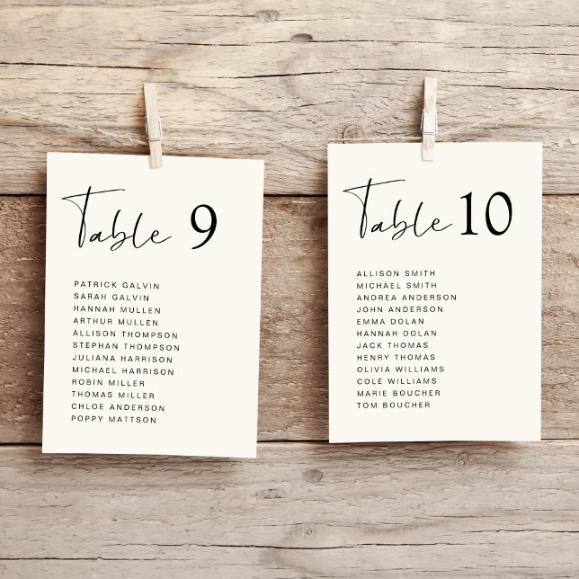 Moderne Script Cream Wedding Chart Card Card Karte (Von Creator hochgeladen)