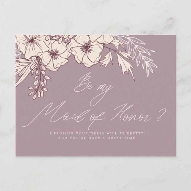 Moderne Script Creme Floral Trauzeugin Postkarte (Vorderseite)