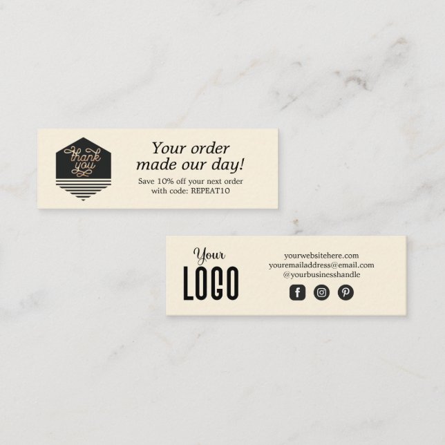Moderne Script Custom Order Danke Card Mini Visitenkarte (Vorne/Hinten)