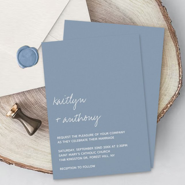 Moderne Script Dusty Blue Minimalistic Wedding Einladung (Von Creator hochgeladen)