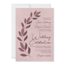 Moderne Script Dusty Rose & Mauve Blätter Hochzeit