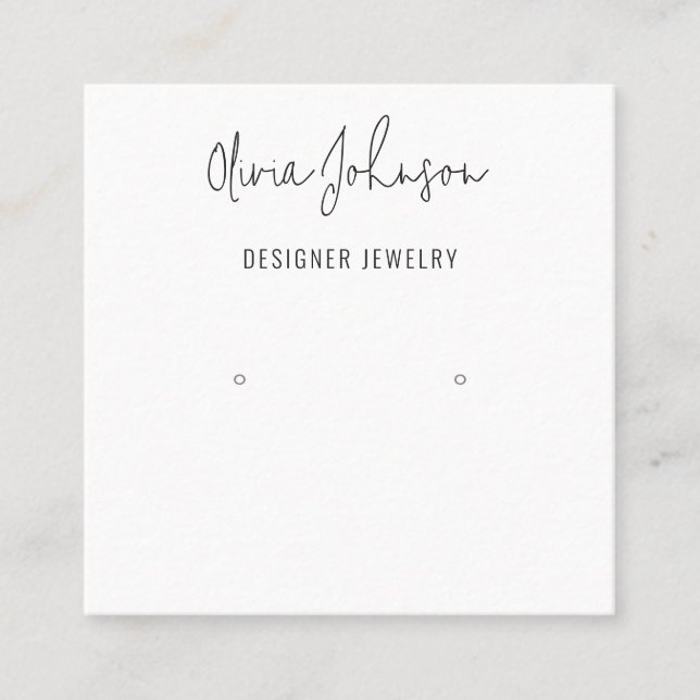 Moderne Script Earring Display Business Card Quadratische Visitenkarte (Vorderseite)