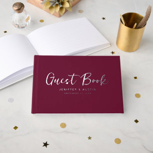 Moderne Script Elegant Burgundy Wedding Gästebuch