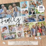 Moderne Script FAMILY 16 Foto Collage<br><div class="desc">Erstellen Sie ein Foto-Memory-Puzzle mit dem Titel FAMILY in einer modernen Skripttypografie und personalisiert mit Ihrem Familiennamen in Ihrer Auswahl von Text und Hintergrundfarben (in grau auf weiß). Diese leicht hochzuladende Foto Collage Vorlage hat 16 Bilder in verschiedenen Formen und Größen. HILFE: Für Hilfe bei Designänderungen oder Personalisierungen, Farbänderungen oder...</div>