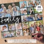 Moderne Script FAMILY 16 Foto Collage Your Color<br><div class="desc">Erstellen Sie ein Foto-Memory-Puzzle mit dem Titel FAMILY in einer modernen Skripttypografie und personalisiert mit Ihrem Familiennamen in Ihrer Auswahl von Text- und Hintergrundfarben (in Weiß auf Schwarz). Diese leicht hochzuladende Foto Collage Vorlage hat 16 Bilder in verschiedenen Formen und Größen. HILFE: Für Hilfe bei Designänderungen oder Personalisierungen, Farbänderungen oder...</div>