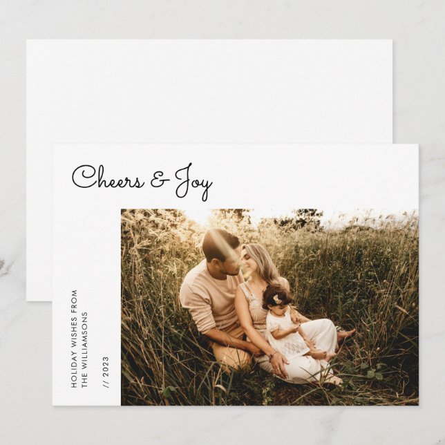 Moderne Script Family Foto Weihnachtskarte (Vorne/Hinten)