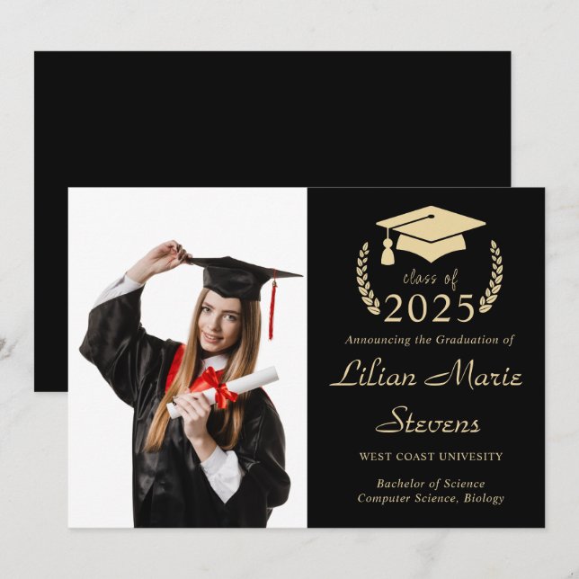 Moderne Script Foto Abschluss Announccard Ankündigung (Vorne/Hinten)