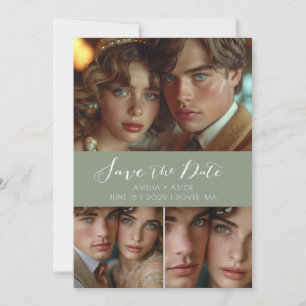 Moderne Script Foto Collage Sage Green Save The Date
