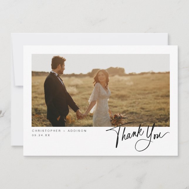 Moderne Script Foto Flat Wedding Dankeschön Card Dankeskarte (Vorderseite)