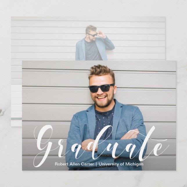 Moderne Script-Foto-Graduierungspartei Einladung (Vorne/Hinten)