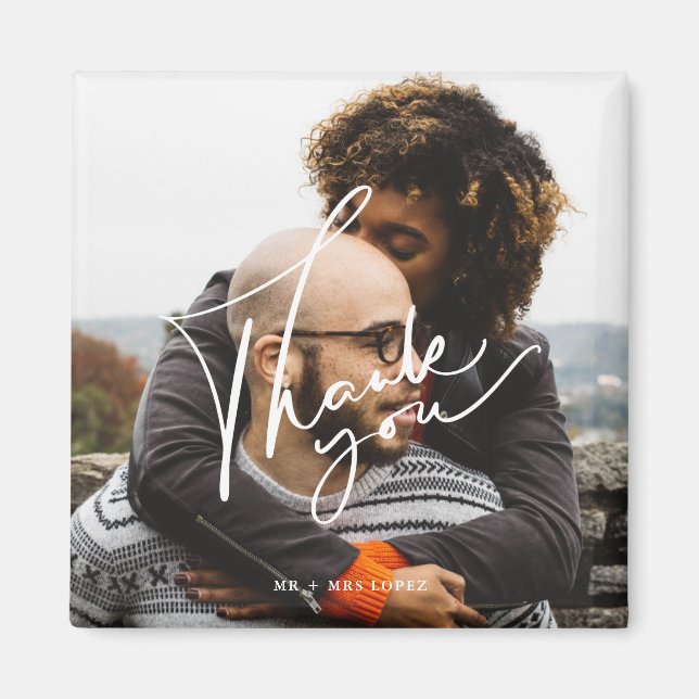 Moderne Script Foto Hochzeit Vielen Dank Magnet (Vorne)