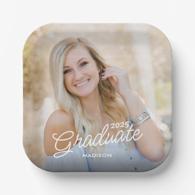 Moderne Script-Foto-Klasse 2025 Abschluss Pappteller (Vorderseite)