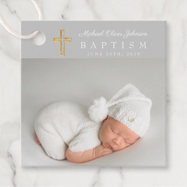 Moderne Script Foto Taufe Vielen Dank Geschenkanhänger (Vorderseite)