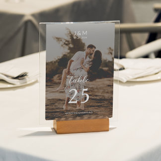 Moderne Script Full Foto Monogram Wedding Tischnummer
