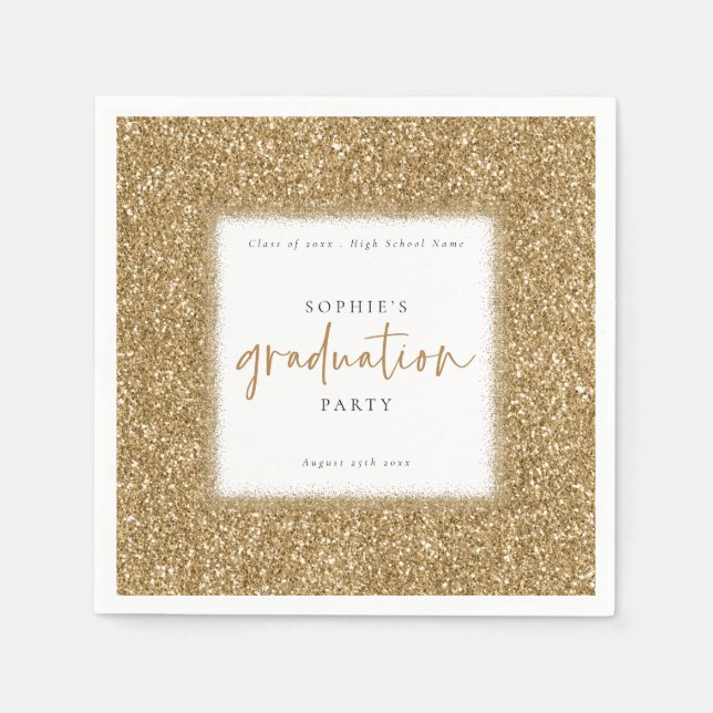 Moderne Script Gold Glitzer Graduation Party Serviette (Vorderseite)