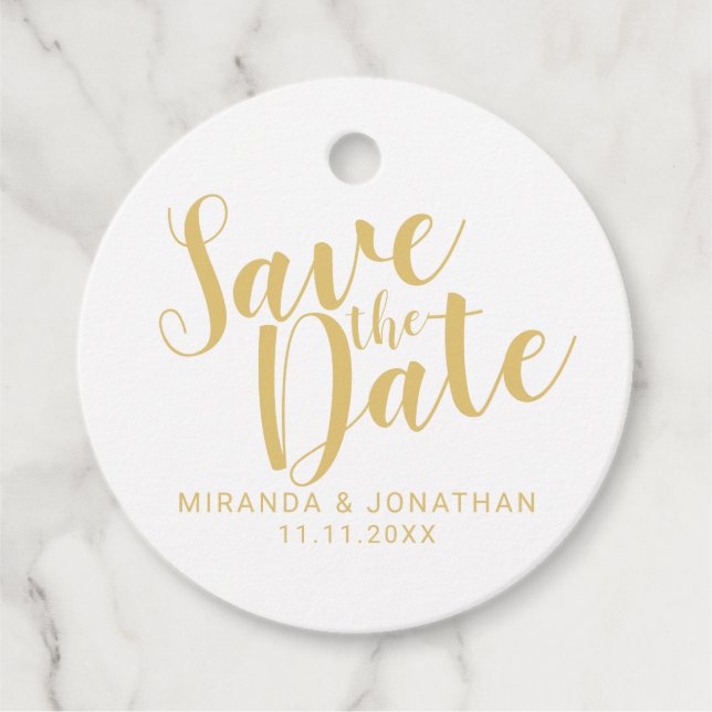 Moderne Script Gold Hochzeit retten das Datum Geschenkanhänger (Vorderseite)