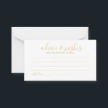 Moderne Script Gold Hochzeitsberatung und Wunschka Hinweiskarte<br><div class="desc">Fügen Sie Ihrer Hochzeit eine persönliche Touch mit einem modernen Hochzeitsratgeber und Wunschausweis hinzu. Diese Ratenkarte enthält den Titel im modernen, goldfarbenen Kalligraphie-Schriftart-Stil und die Details im modernen Sans Serif-Schriftart-Stil auf weißem Hintergrund. Ideal für Hochzeiten, Babydusche, Geburtstagsparty, Brautparty, Junggeselinnen-Abschied und alle besondere Anlässe. Bitte beachten Sie: Die Details der Folie...</div>