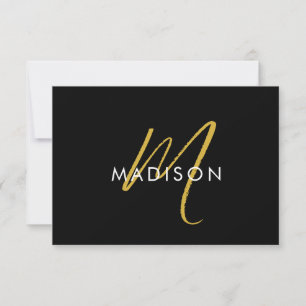 Moderne Script Gold Monogram Initials minimal Mitteilungskarte